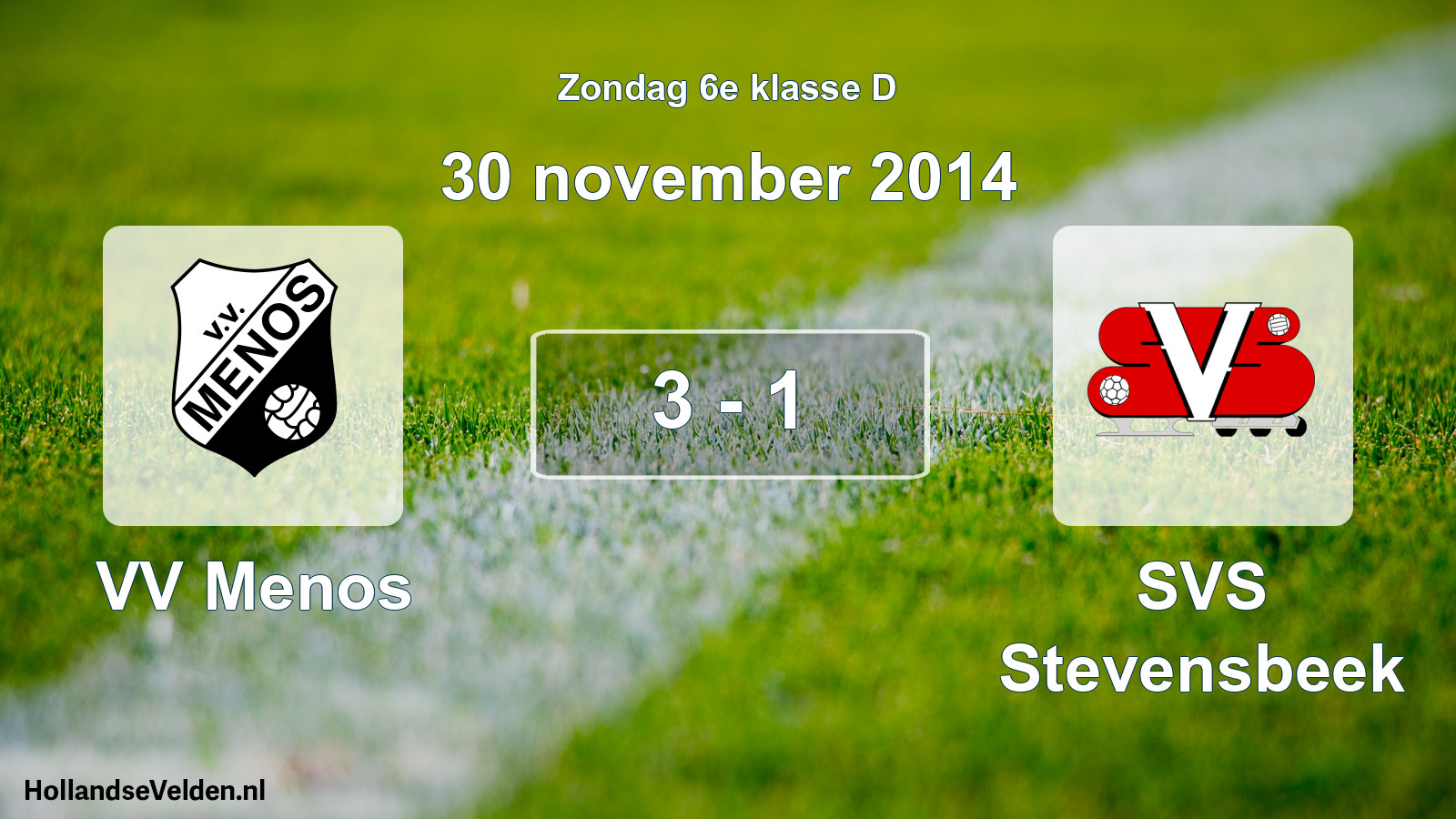 Total number of matches played: VV Menos - SVS Stevensbeek 3 - 1 (30 November 2014)