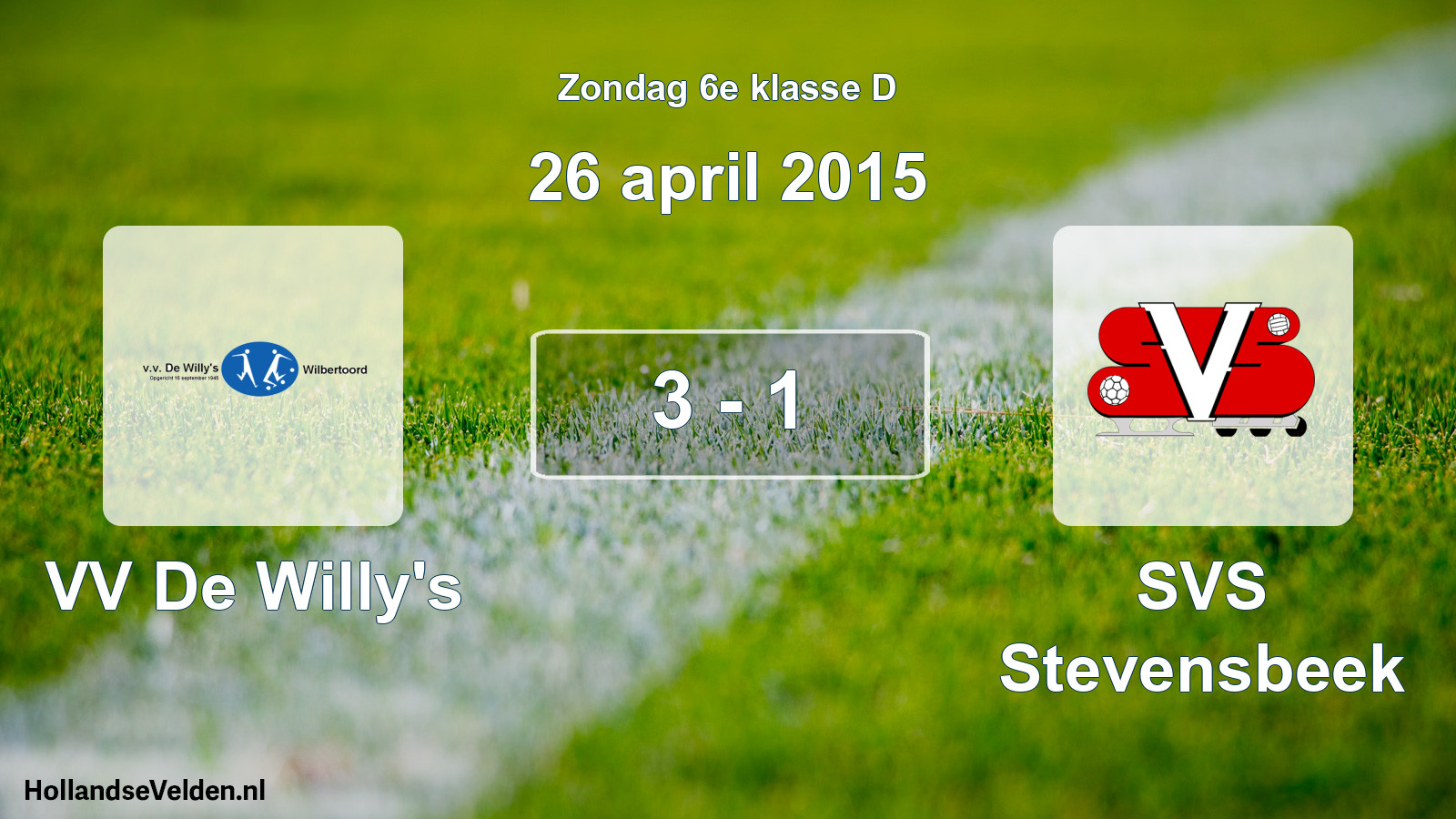 Total number of matches played: VV De Willy's - SVS Stevensbeek 3 - 1 (26 April 2015)