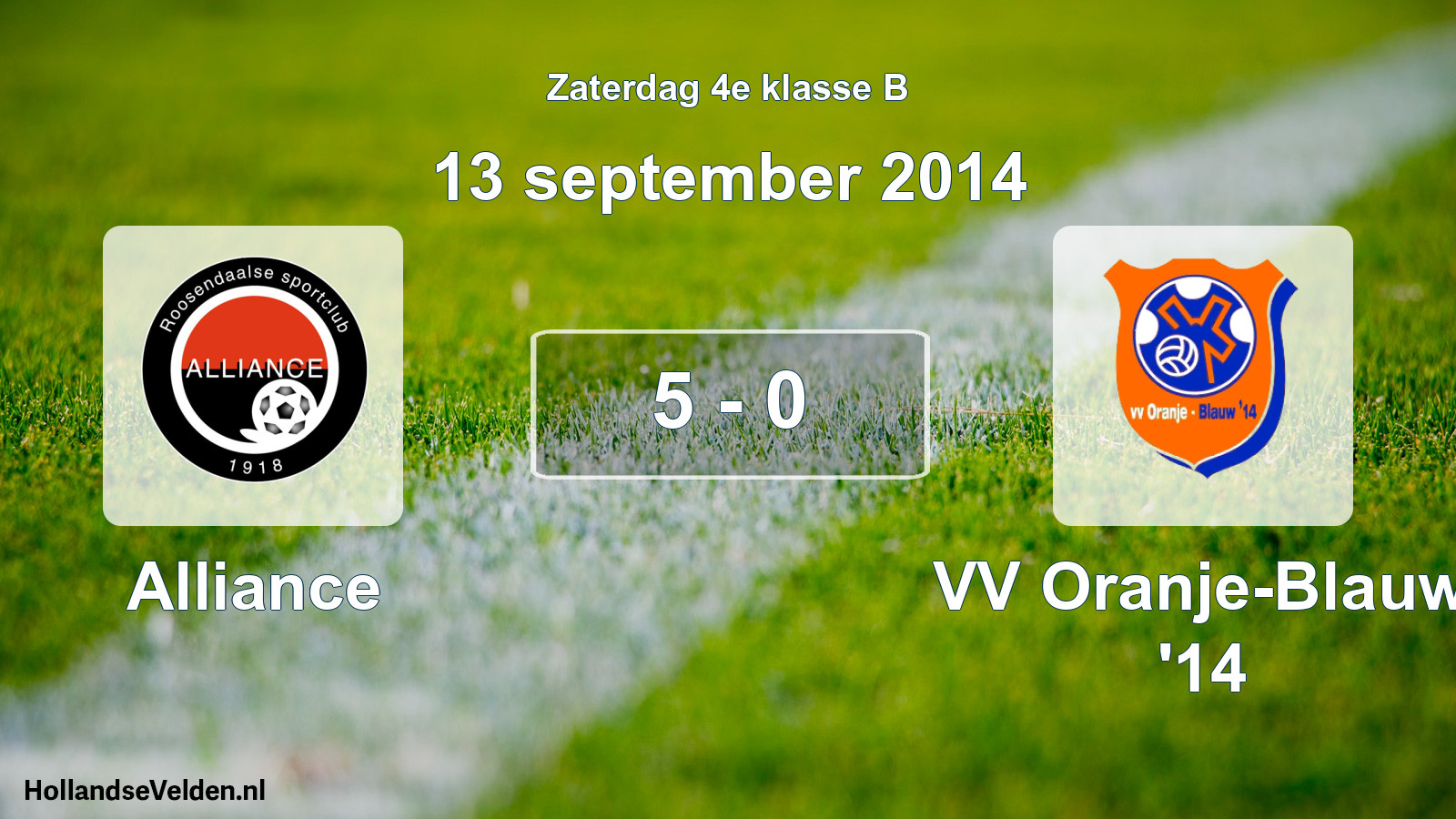 Total number of matches played: Alliance - VV Oranje-Blauw '14 5 - 0 (13 September 2014)