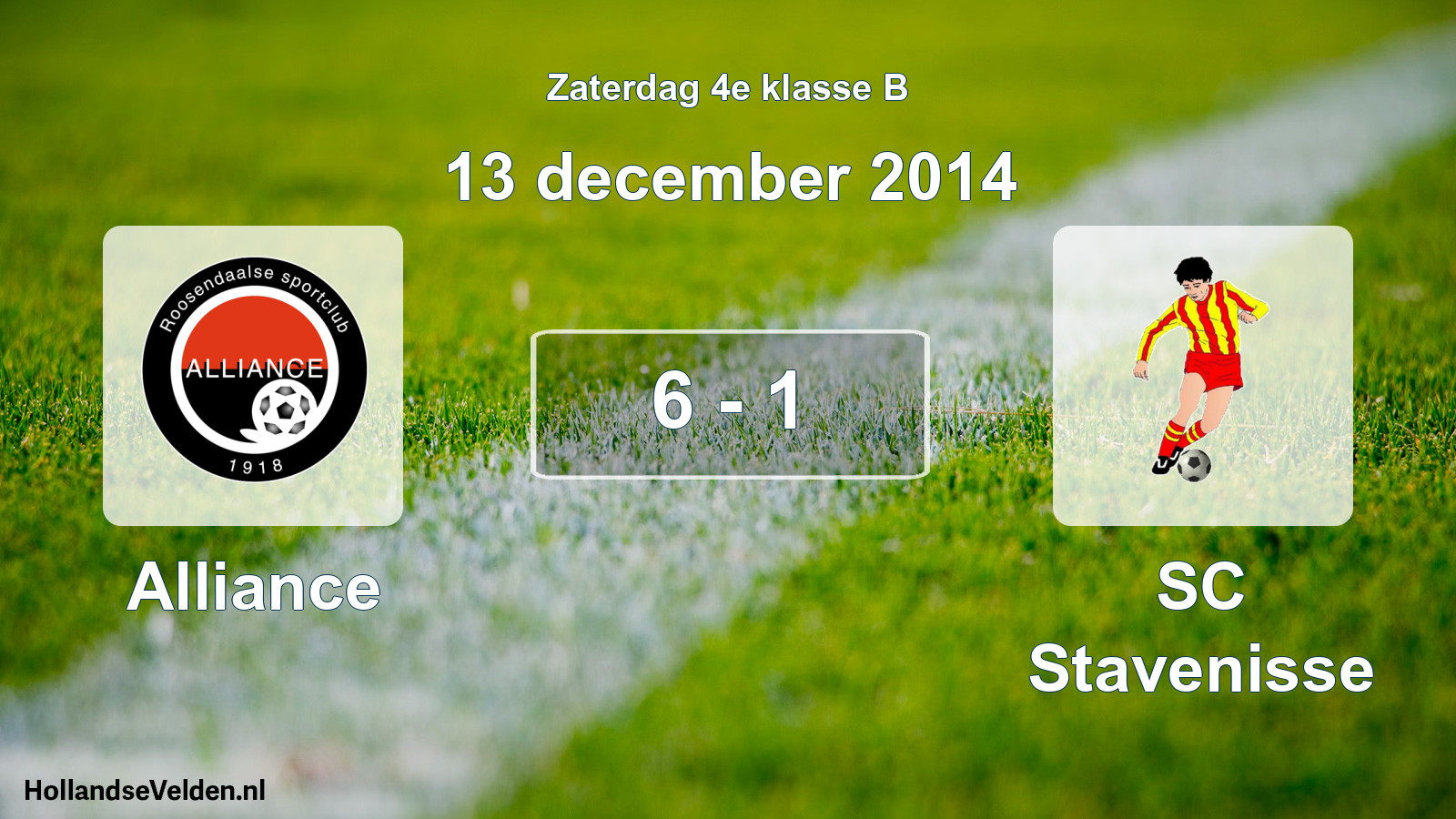 Total number of matches played: Alliance - SC Stavenisse 6 - 1 (13 December 2014)