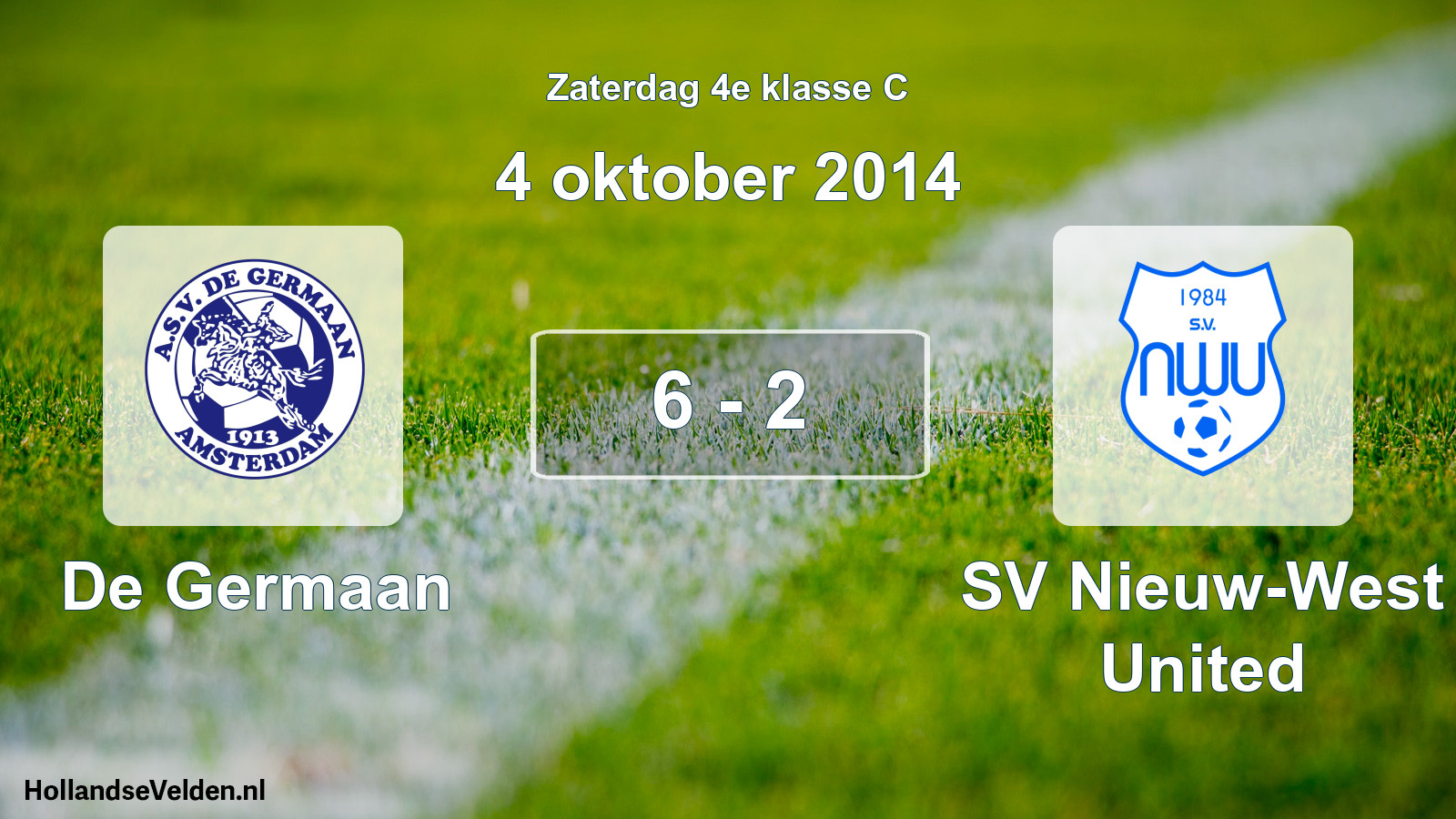 Total number of matches played: De Germaan - SV Nieuw-West United 6 - 2 (4 October 2014)