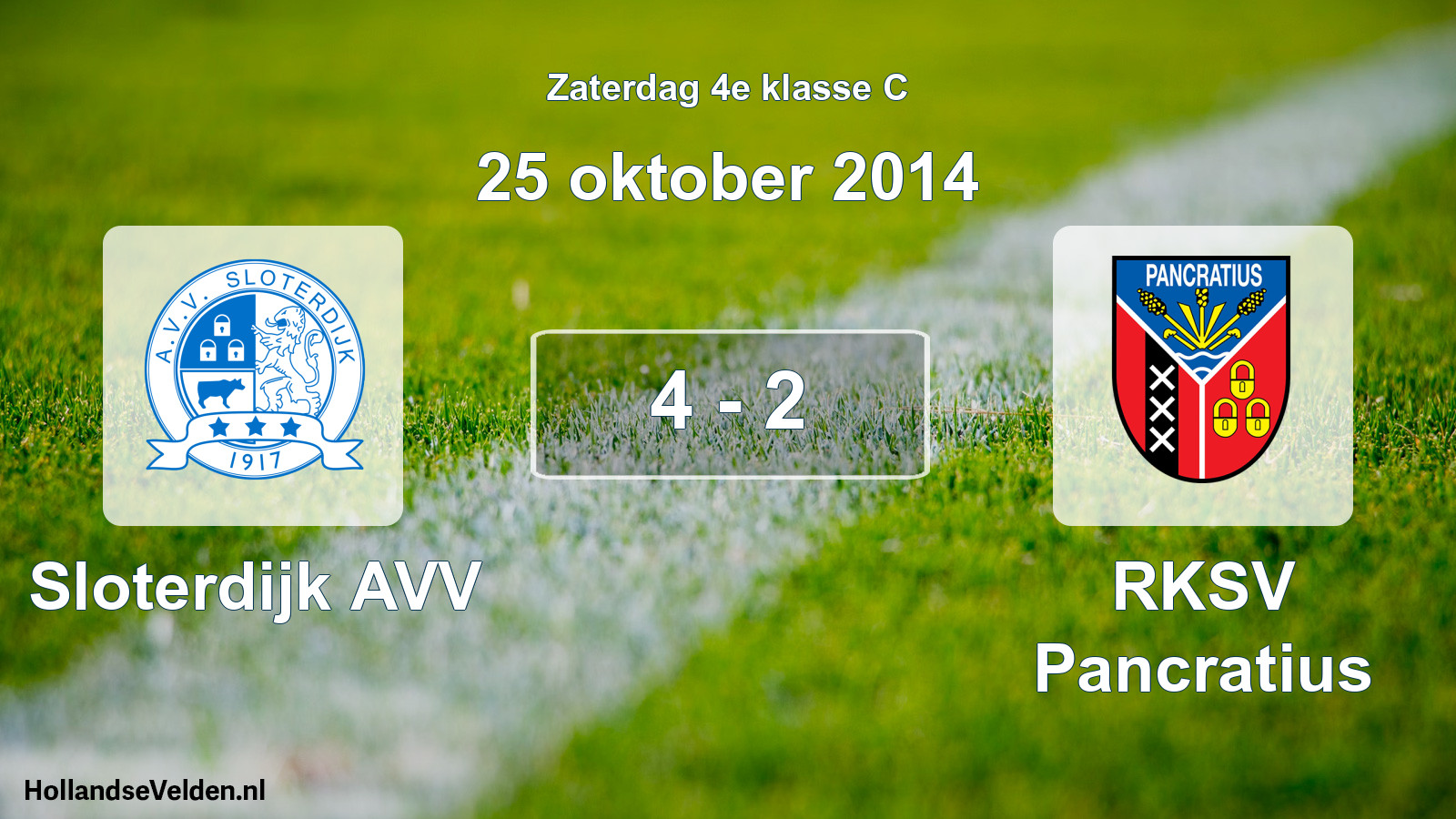 Total number of matches played: Sloterdijk AVV - RKSV Pancratius 4 - 2 (25 October 2014)
