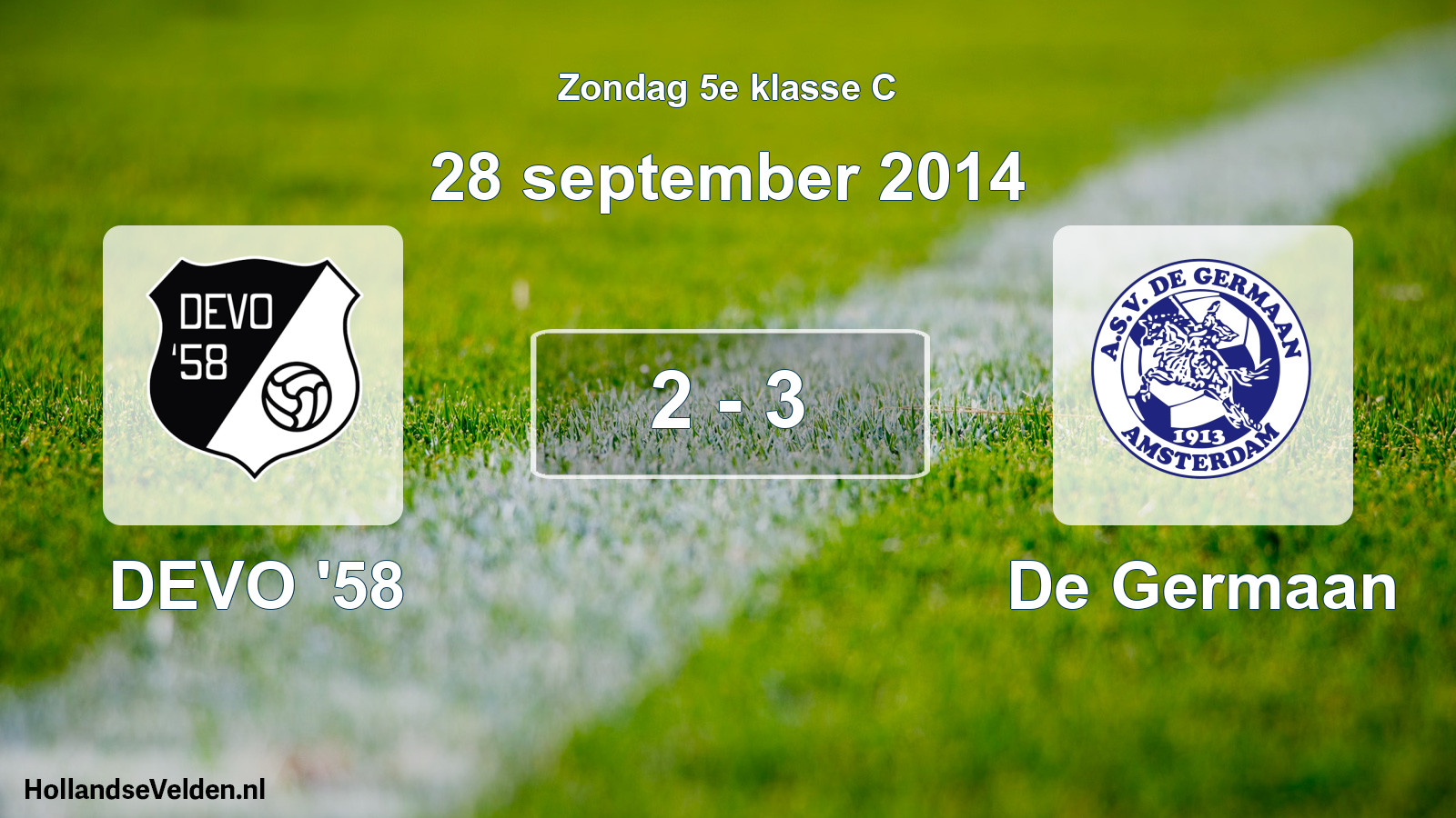 Total number of matches played: DEVO '58 - De Germaan 2 - 3 (28 September 2014)