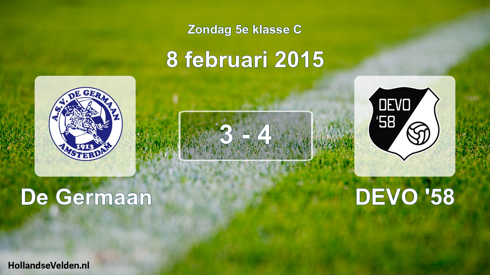 Total number of matches played: De Germaan - DEVO '58 3 - 4 (8 February 2015)
