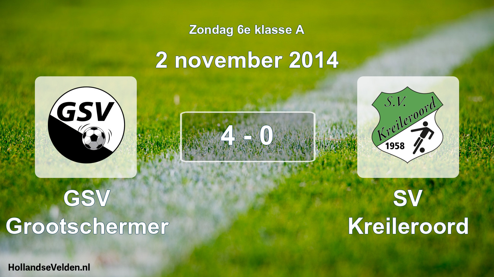 Total number of matches played: GSV Grootschermer - SV Kreileroord 4 - 0 (2 November 2014)