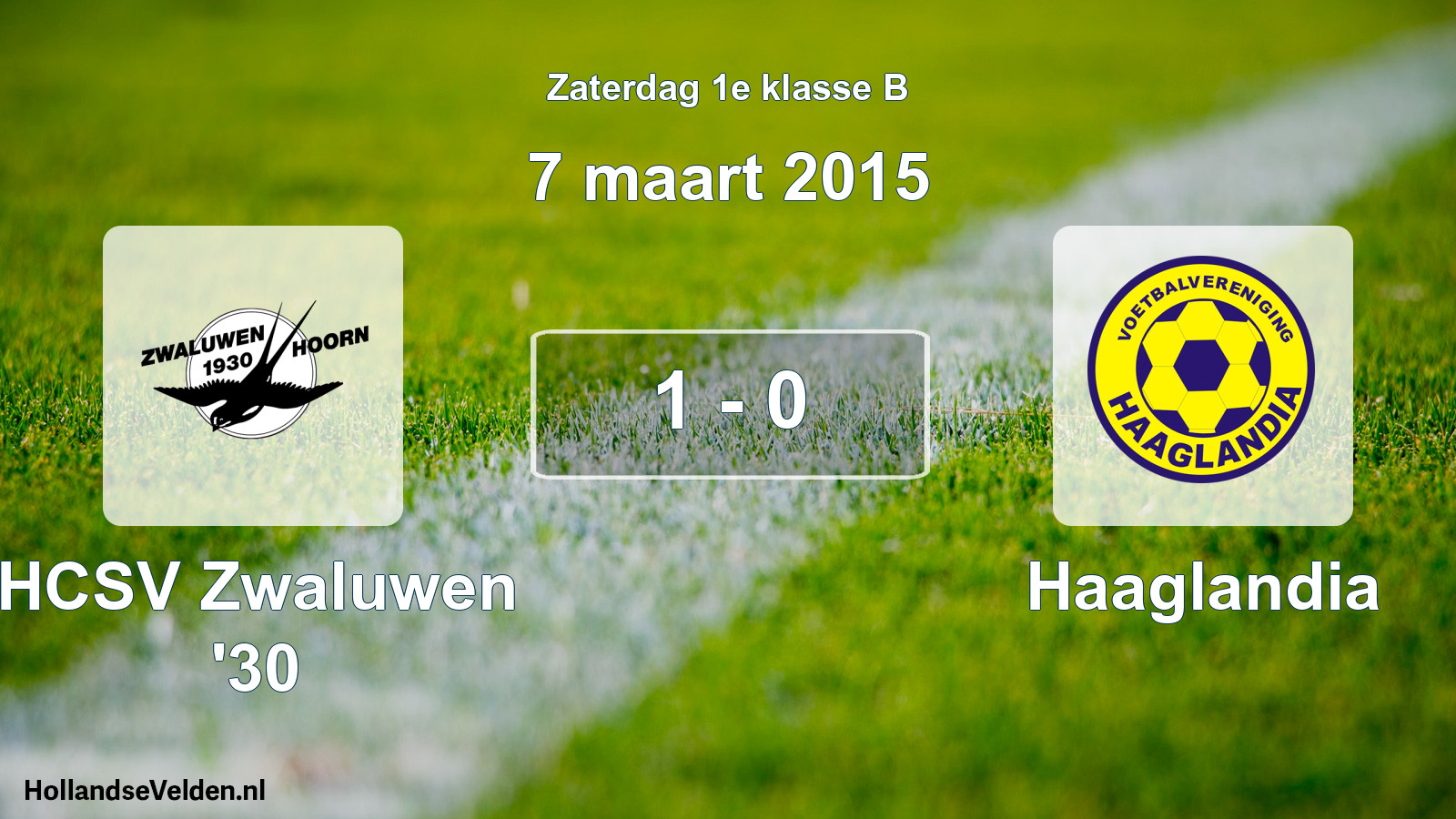 Total number of matches played: Zwaluwen '30 - Haaglandia 1 - 0 (7 March 2015)