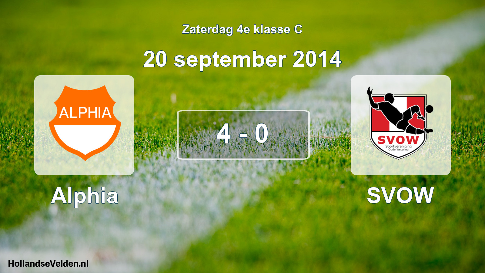 Total number of matches played: Alphia - SVOW 4 - 0 (20 September 2014)