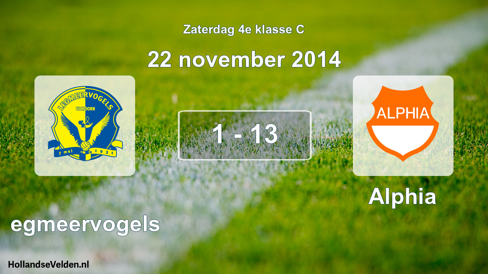 Total number of matches played: Legmeervogels - Alphia 1 - 13 (22 November 2014)