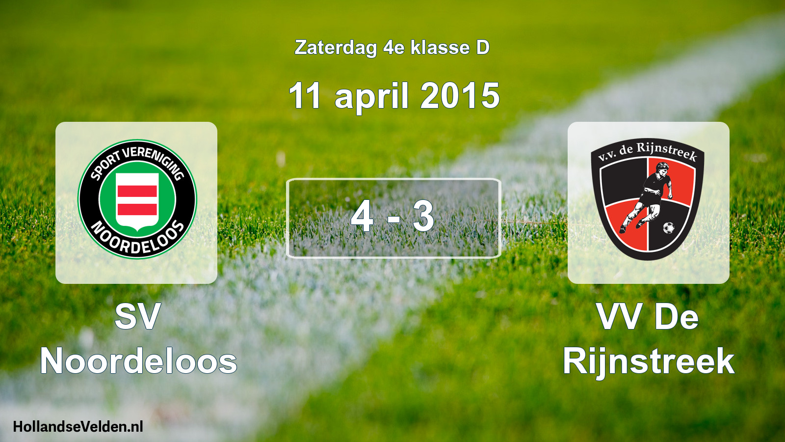 Total number of matches played: SV Noordeloos - VV De Rijnstreek 4 - 3 (11 April 2015)
