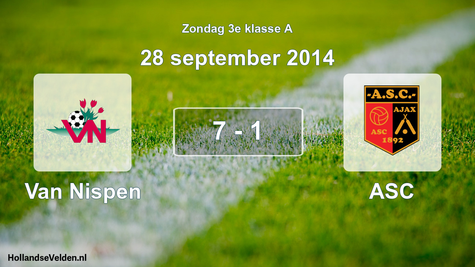 Total number of matches played: Van Nispen - ASC 7 - 1 (28 September 2014)