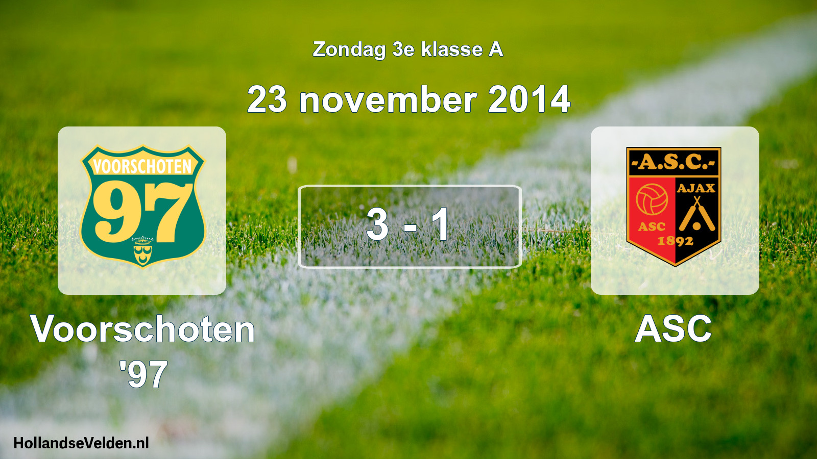 Total number of matches played: Voorschoten '97 - ASC 3 - 1 (23 November 2014)