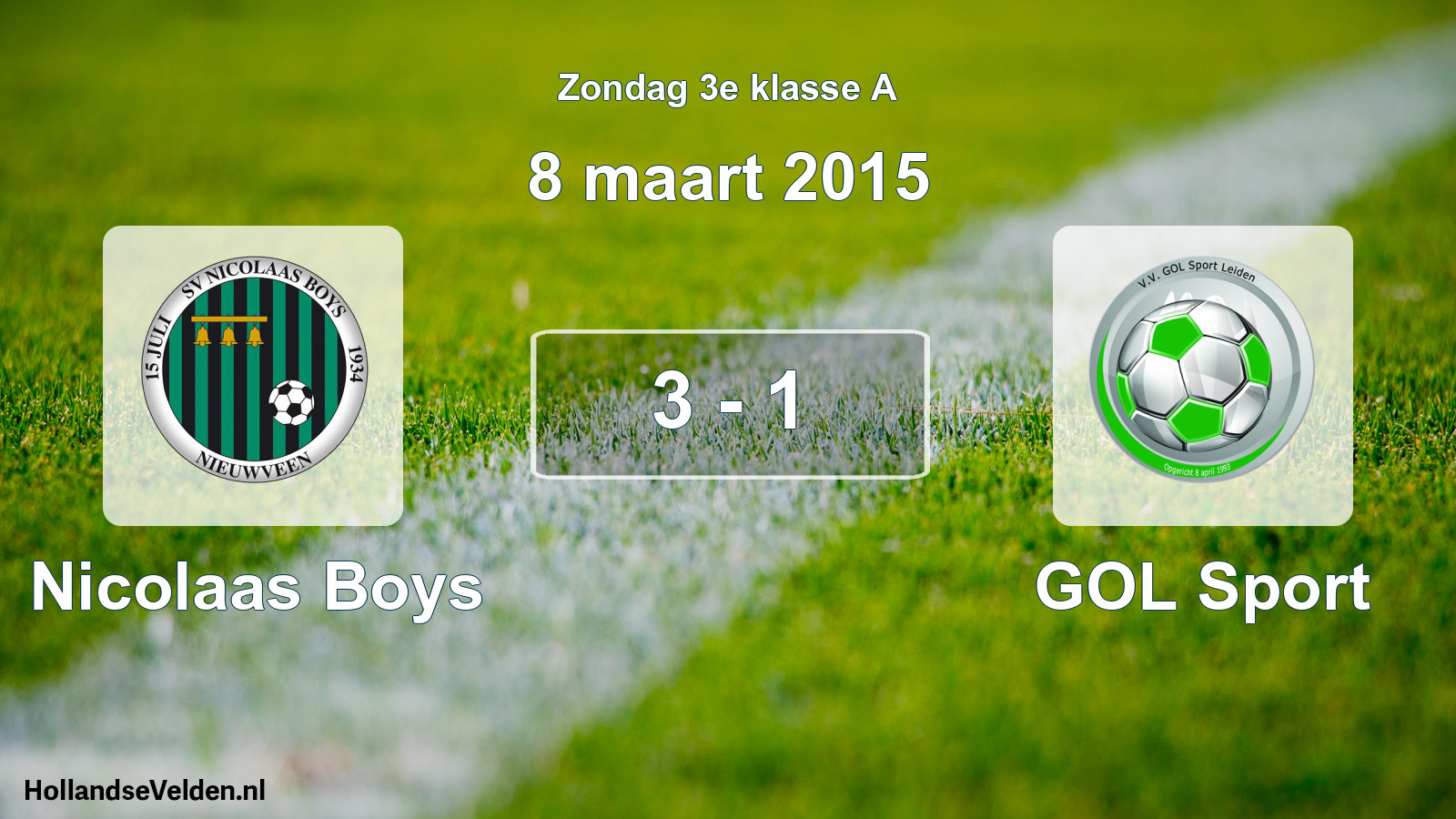 Total number of matches played: Nicolaas Boys - GOL Sport 3 - 1 (8 March 2015)