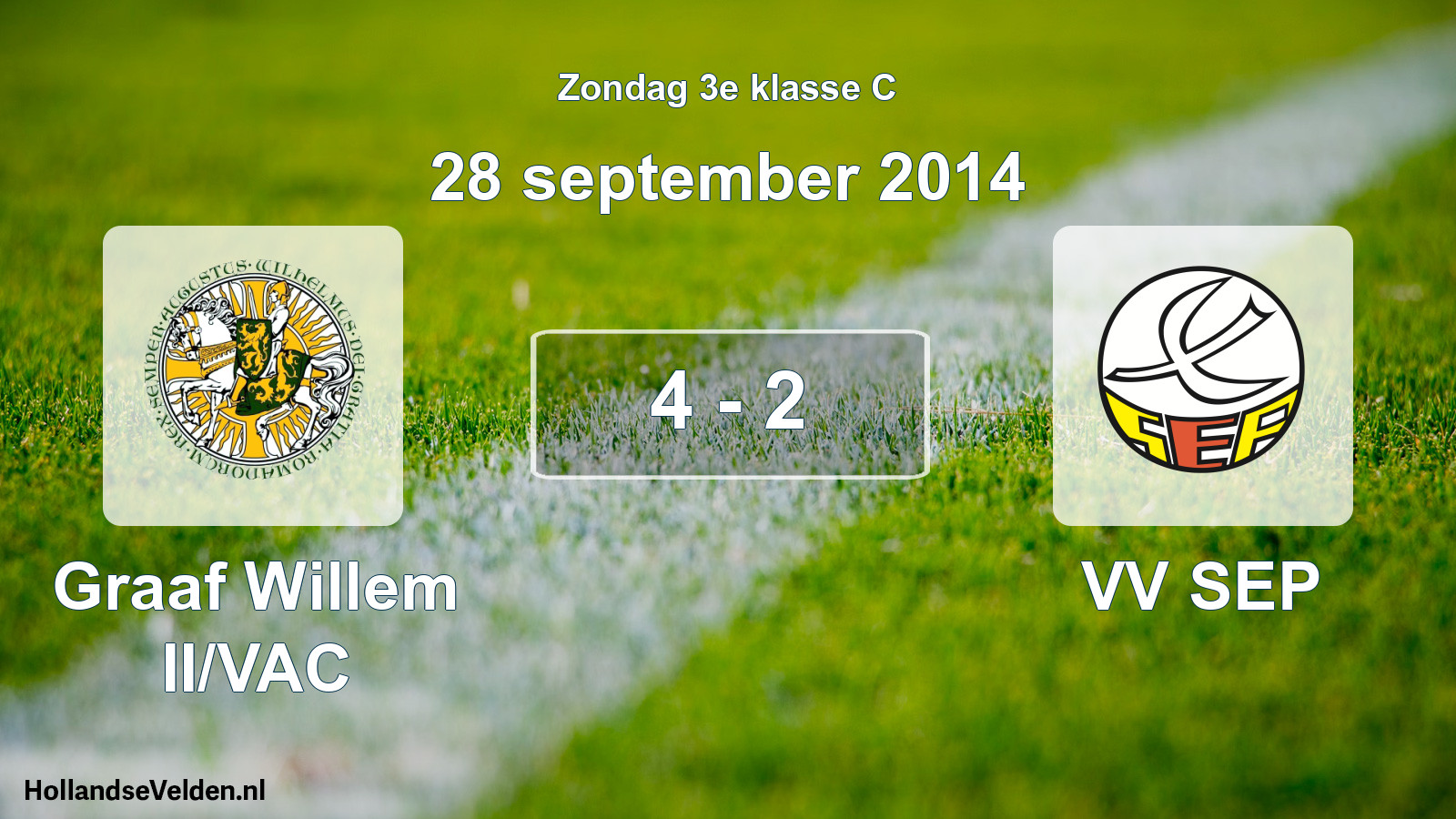 Total number of matches played: Graaf Willem II/VAC - VV SEP 4 - 2 (28 September 2014)