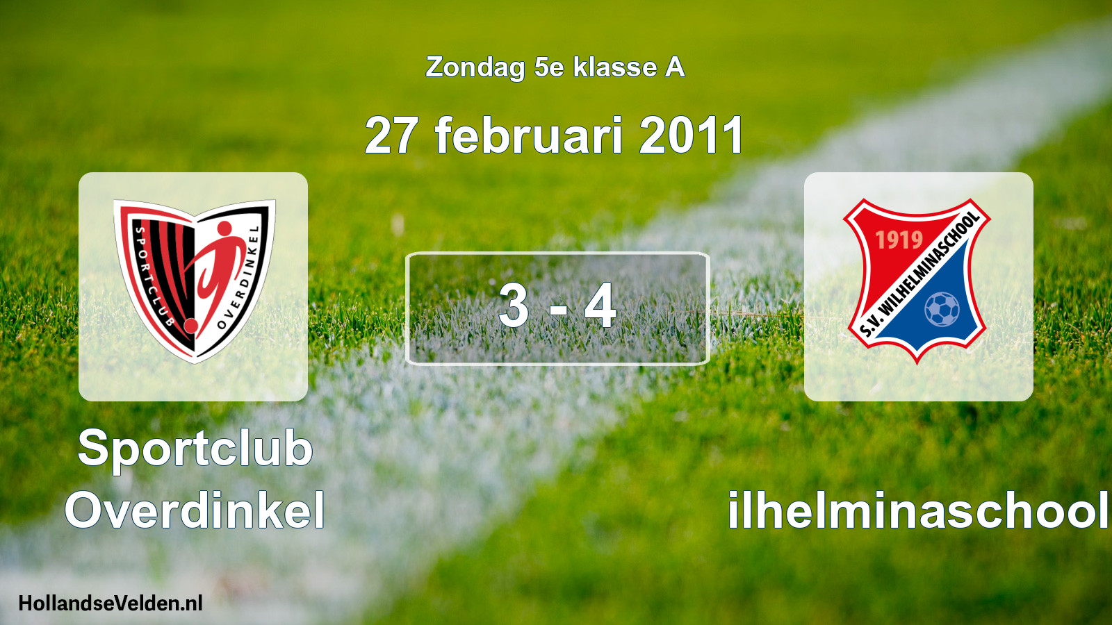 Total number of matches played: Sportclub Overdinkel - Wilhelminaschool 3 - 4 (27 February 2011)