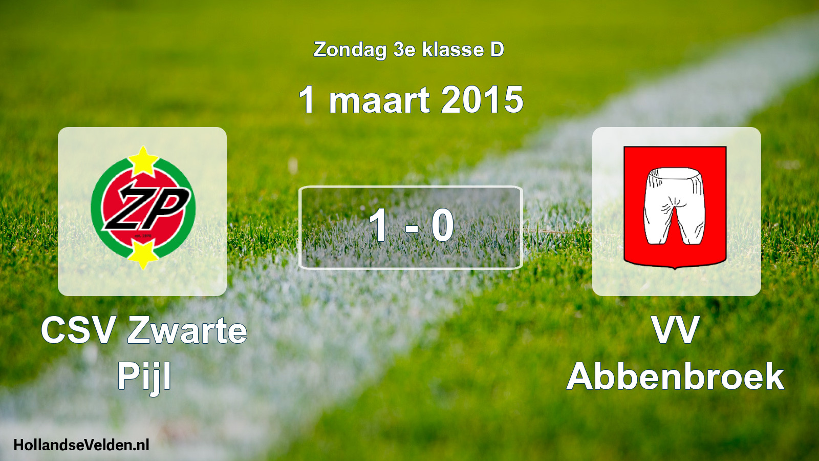 Total number of matches played: CSV Zwarte Pijl - VV Abbenbroek 1 - 0 (1 March 2015)