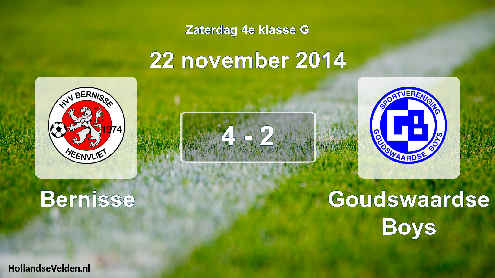 Total number of matches played: Bernisse - Goudswaardse Boys 4 - 2 (22 November 2014)