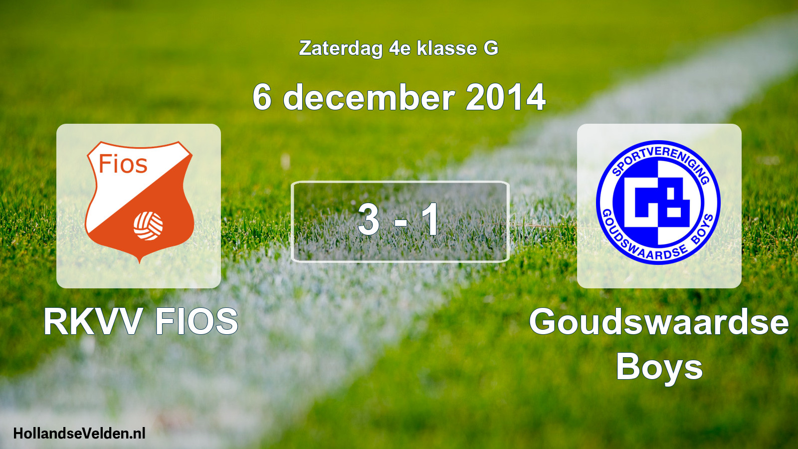 Total number of matches played: RKVV FIOS - Goudswaardse Boys 3 - 1 (6 December 2014)