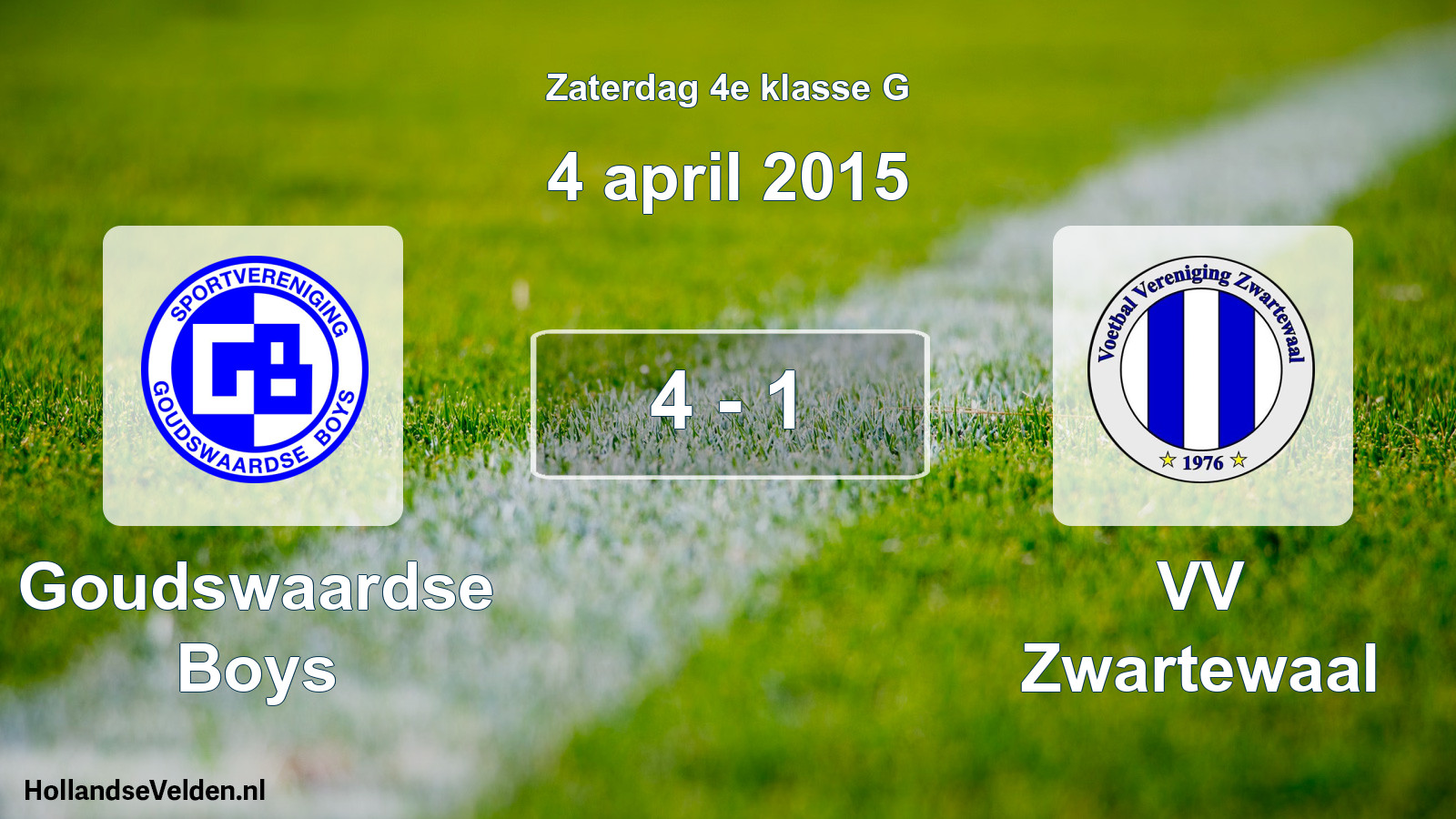 Total number of matches played: Goudswaardse Boys - VV Zwartewaal 4 - 1 (4 April 2015)