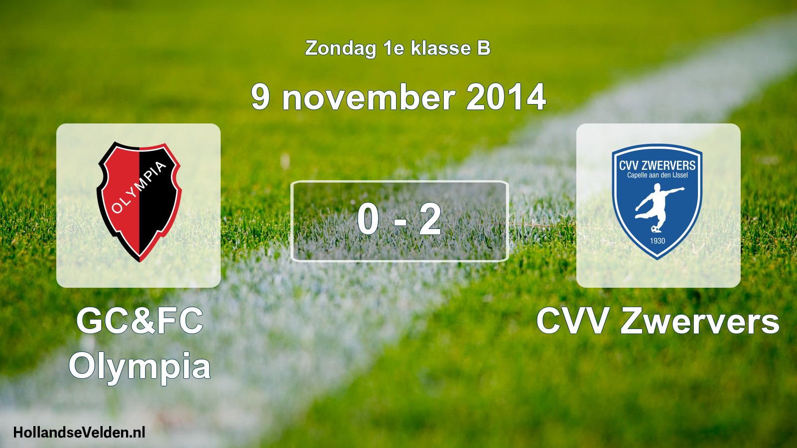 Total number of matches played: GC&FC Olympia - CVV Zwervers 0 - 2 (9 November 2014)