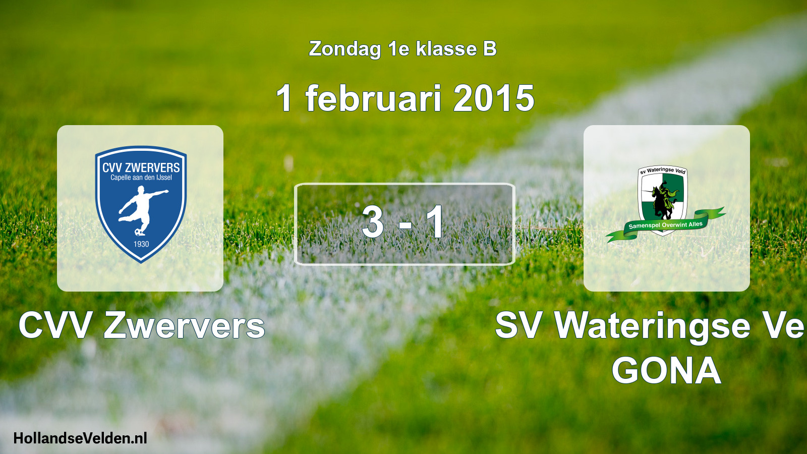 Total number of matches played: CVV Zwervers - SV Wateringse Veld GONA 3 - 1 (1 February 2015)