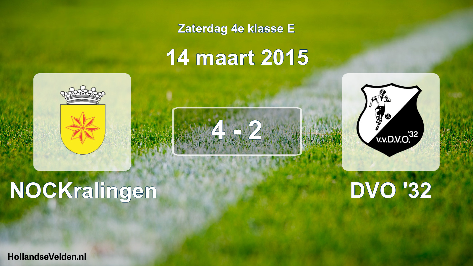 Total number of matches played: NOCKralingen - DVO '32 4 - 2 (14 March 2015)
