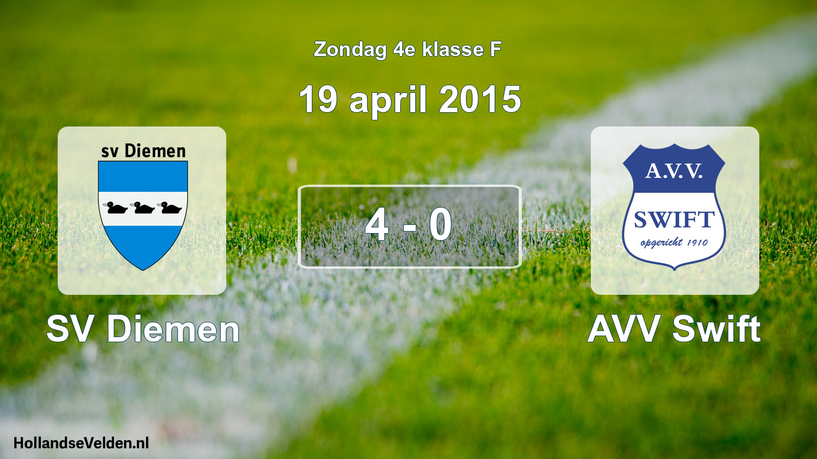 Total number of matches played: SV Diemen - AVV Swift 4 - 0 (19 April 2015)