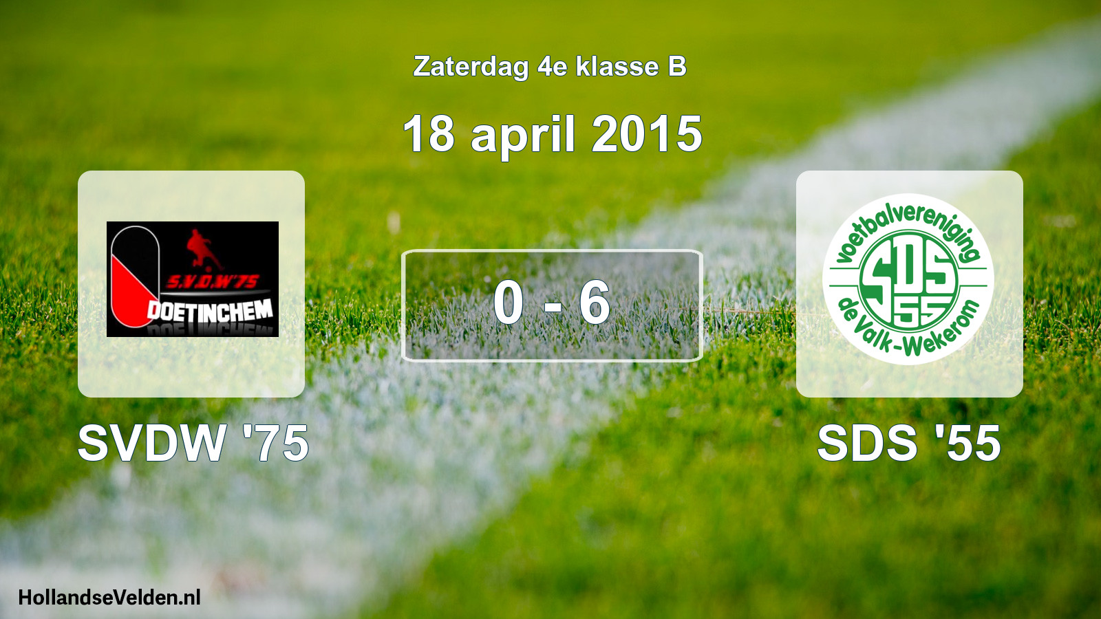 Total number of matches played: SVDW '75 - SDS '55 0 - 6 (18 April 2015)