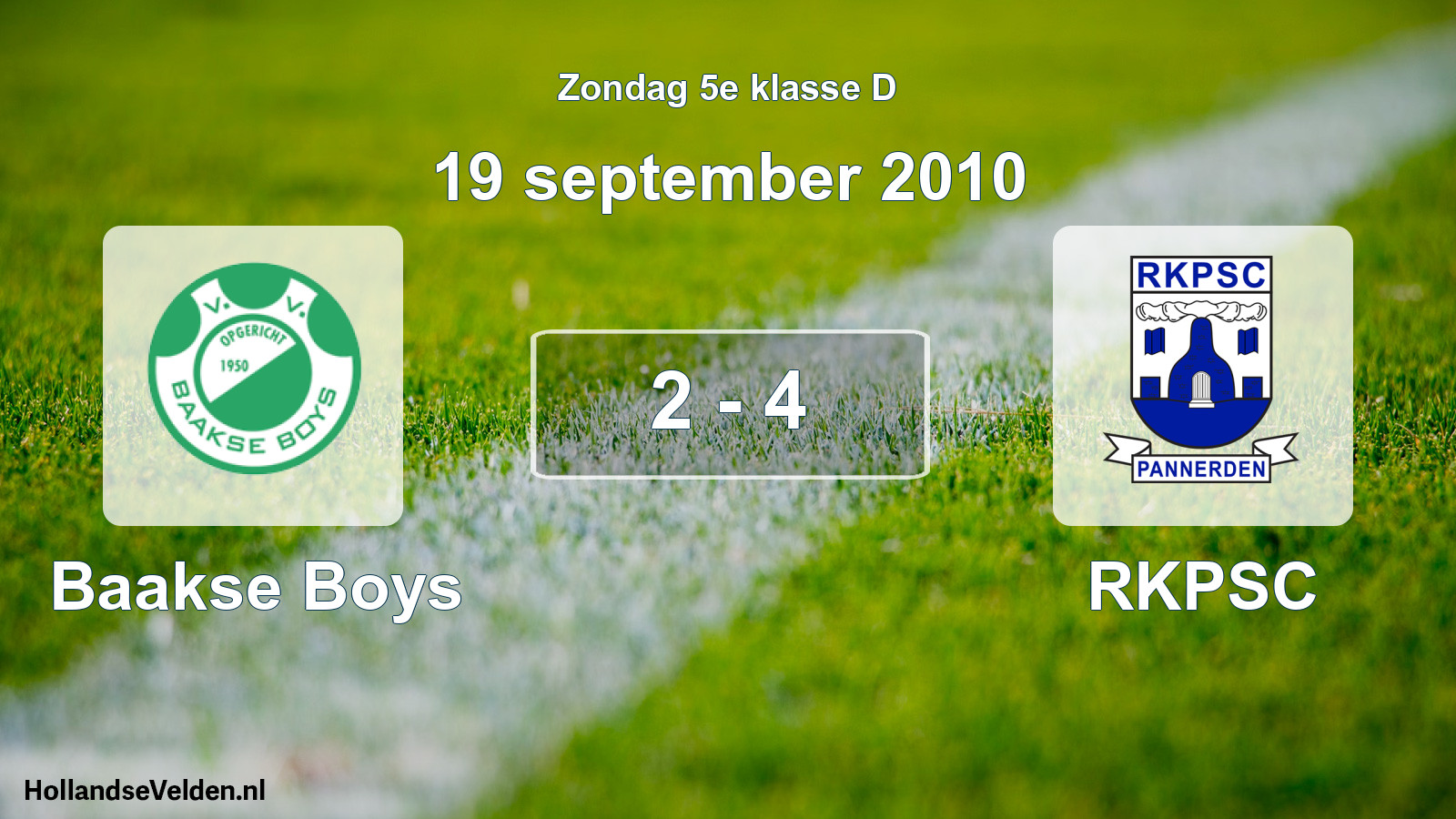 Total number of matches played: Baakse Boys - RKPSC 2 - 4 (19 September 2010)