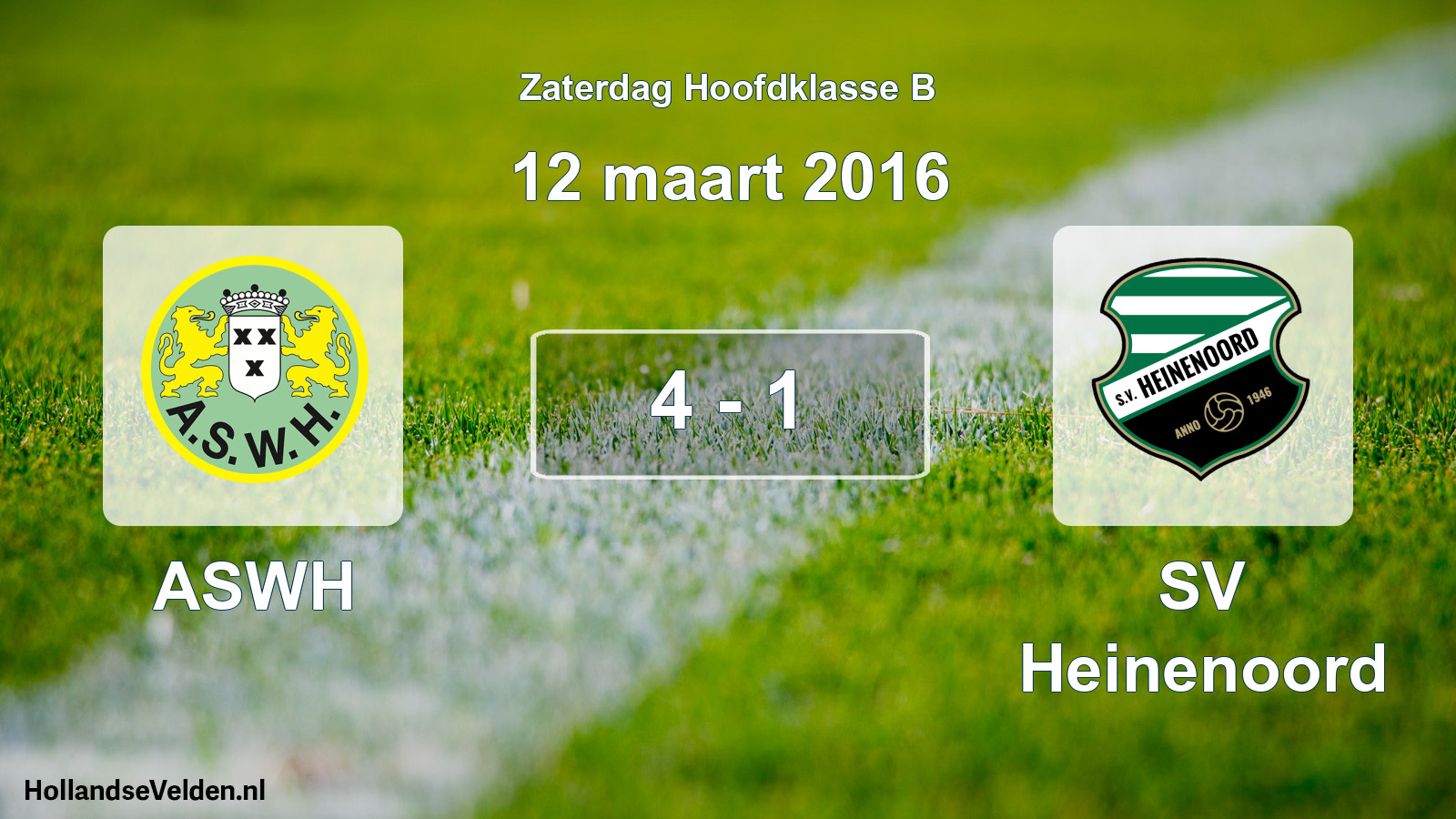 Total number of matches played: ASWH - SV Heinenoord 4 - 1 (12 March 2016)