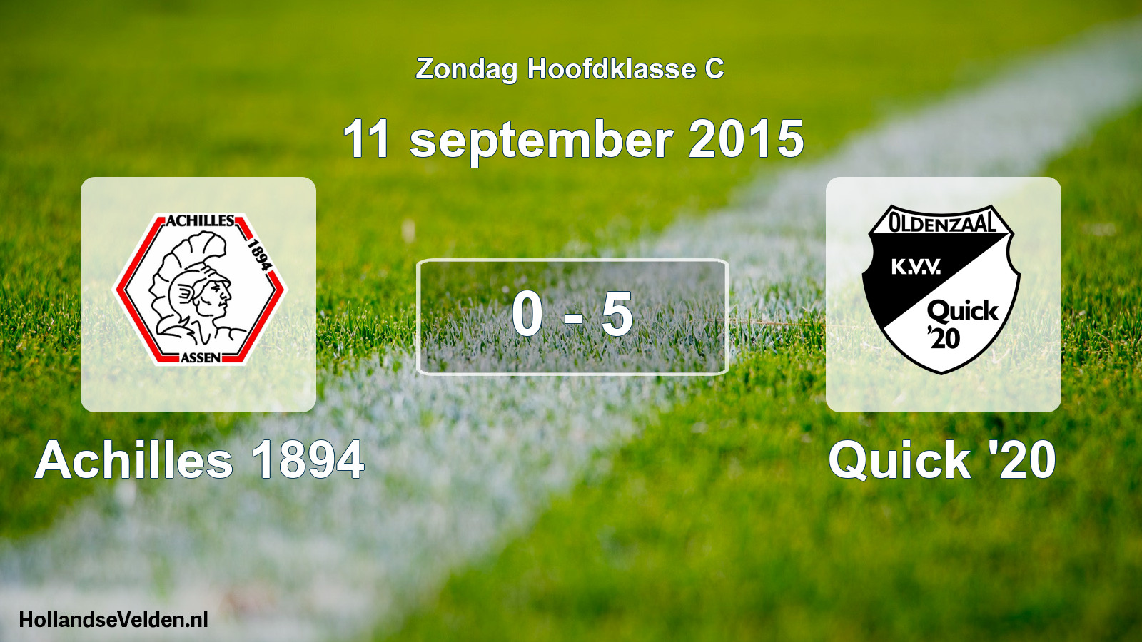 Total number of matches played: Achilles 1894 - Quick '20 0 - 5 (11 September 2015)