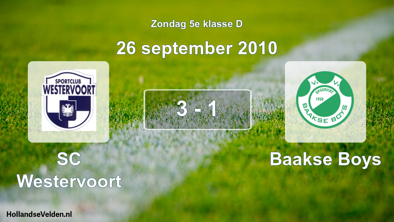 Total number of matches played: SC Westervoort - Baakse Boys 3 - 1 (26 September 2010)