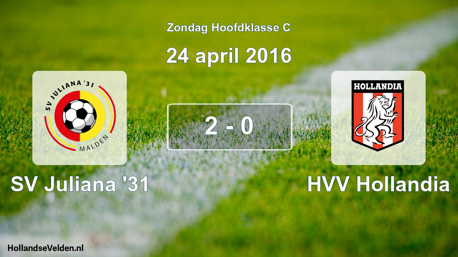 Total number of matches played: SV Juliana '31 - HVV Hollandia 2 - 0 (24 April 2016)