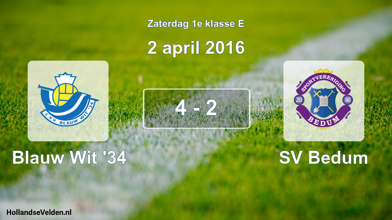 Total number of matches played: Blauw Wit '34 - SV Bedum 4 - 2 (2 April 2016)