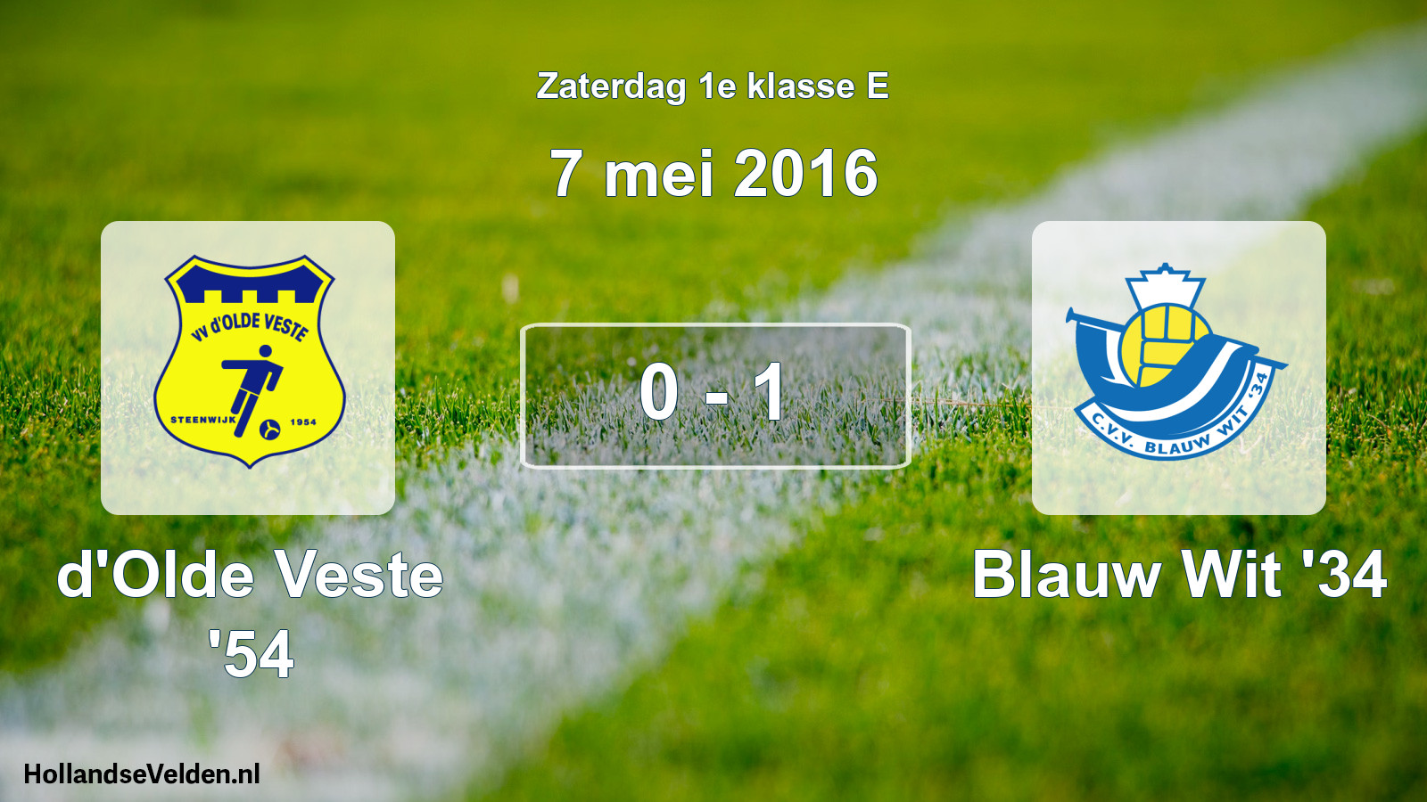 Total number of matches played: d'Olde Veste '54 - Blauw Wit '34 0 - 1 (7 May 2016)