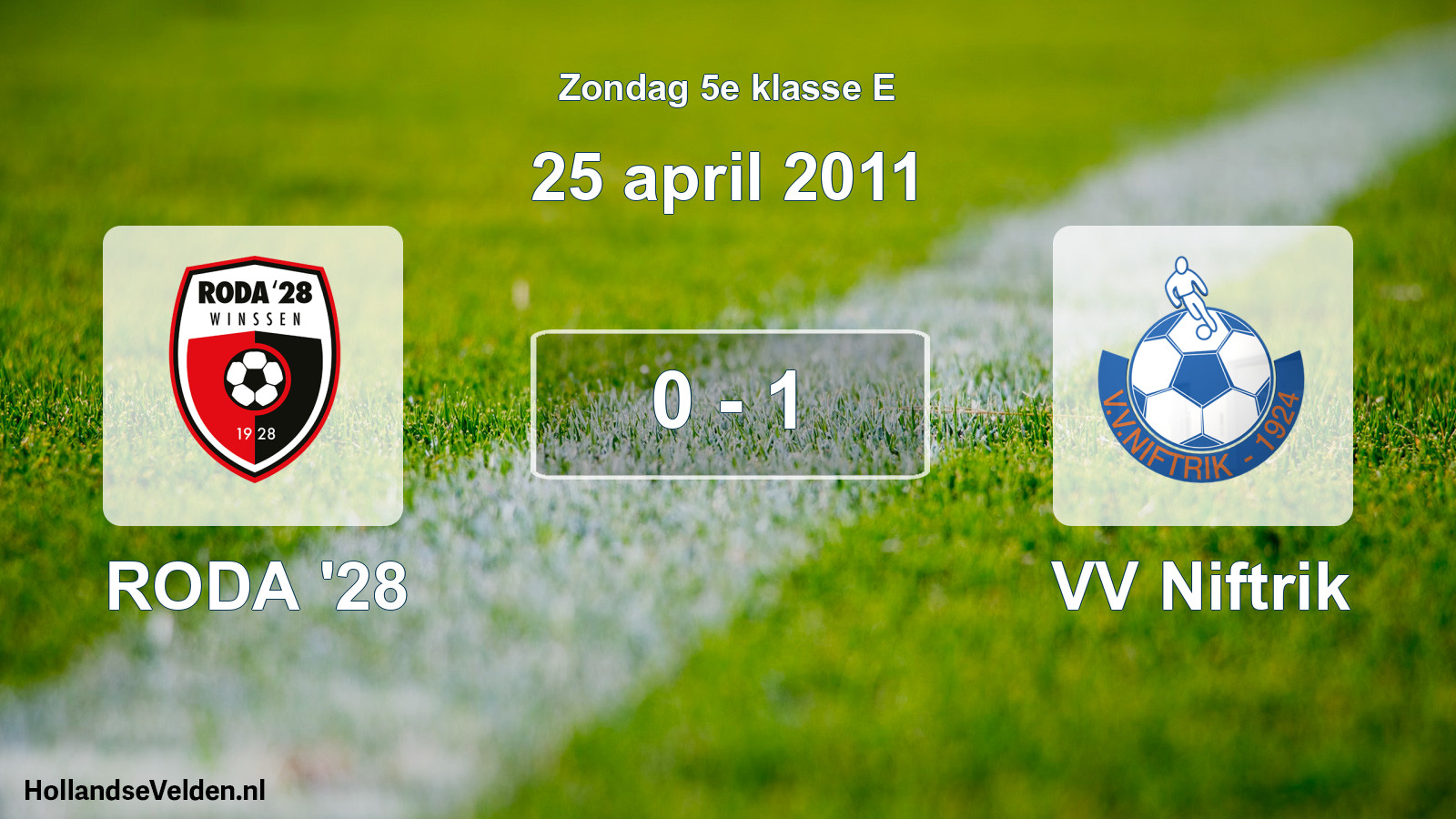 Total number of matches played: RODA '28 - VV Niftrik 0 - 1 (25 April 2011)