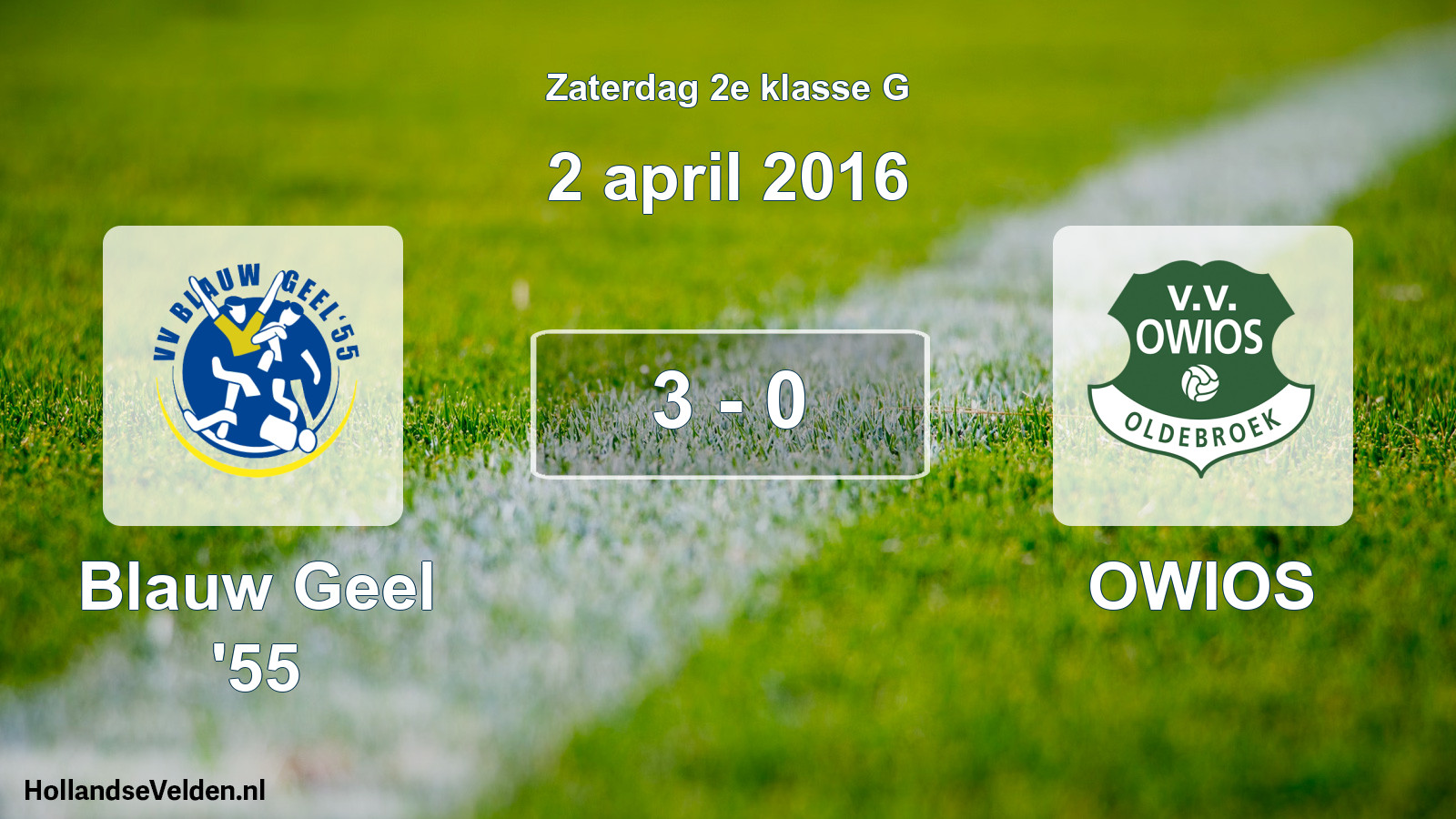 Total number of matches played: Blauw Geel '55 - OWIOS 3 - 0 (2 April 2016)