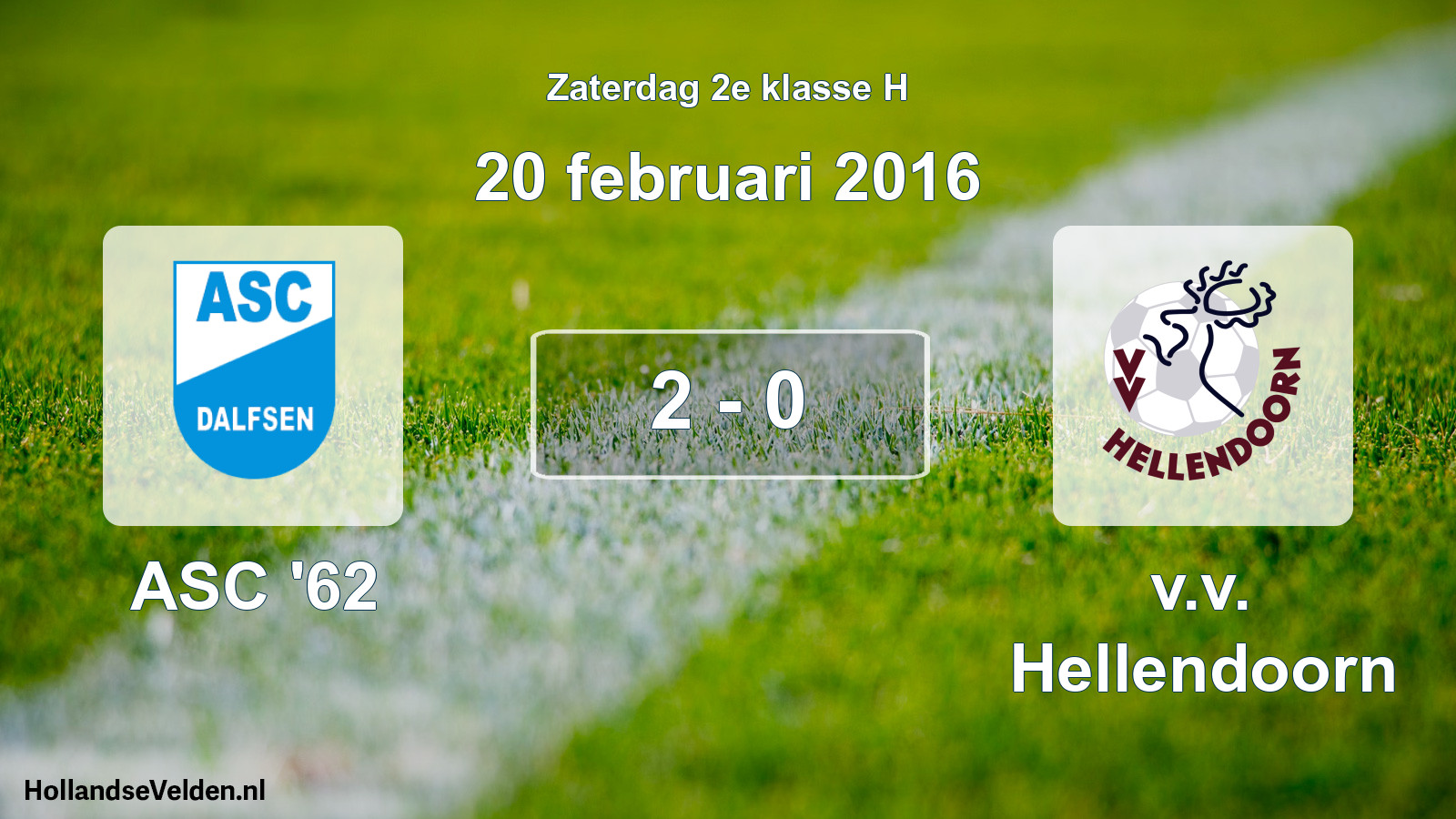 Total number of matches played: ASC '62 - v.v. Hellendoorn 2 - 0 (20 February 2016)