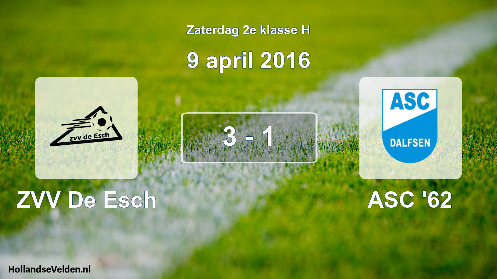 Total number of matches played: ZVV De Esch - ASC '62 3 - 1 (9 April 2016)