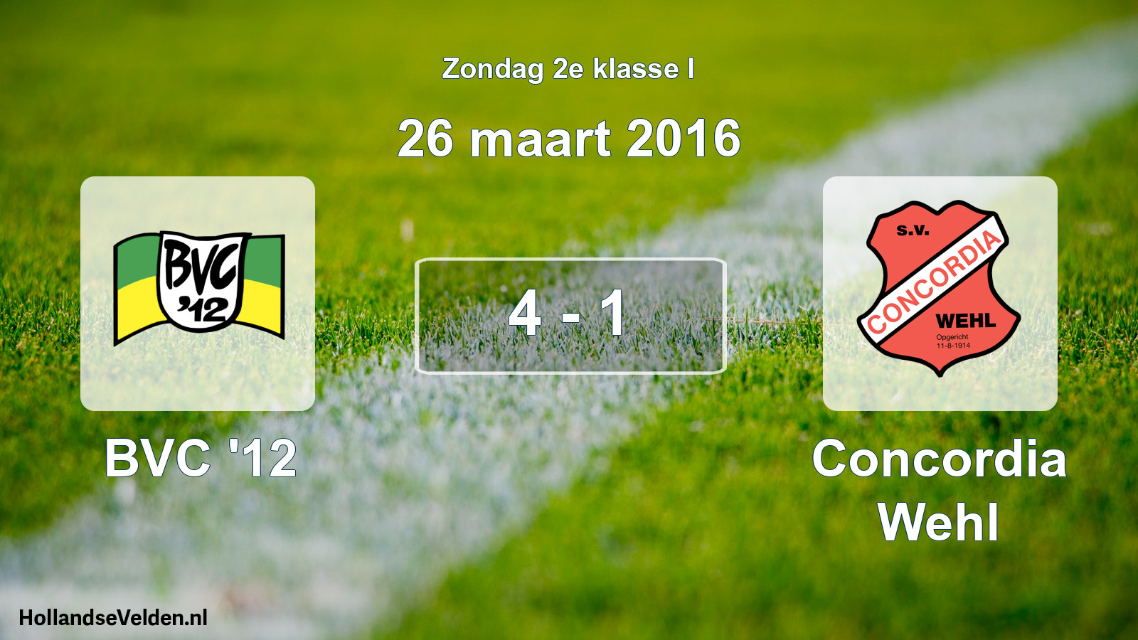 Total number of matches played: BVC '12 - Concordia Wehl 4 - 1 (26 March 2016)