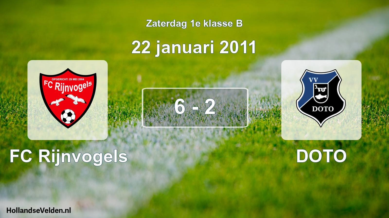 Total number of matches played: FC Rijnvogels - DOTO 6 - 2 (22 January 2011)