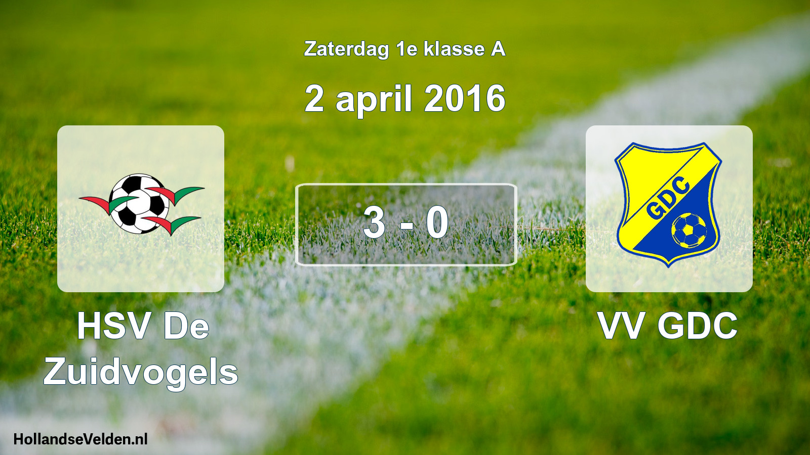 Total number of matches played: HSV De Zuidvogels - VV GDC 3 - 0 (2 April 2016)