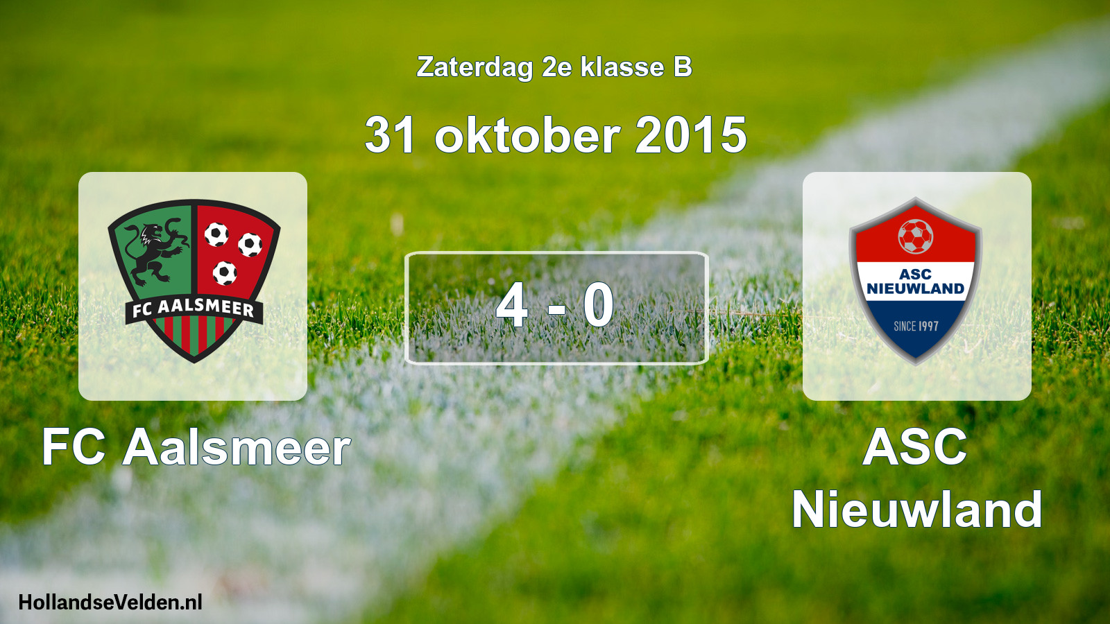 Total number of matches played: FC Aalsmeer - ASC Nieuwland 4 - 0 (31 October 2015)