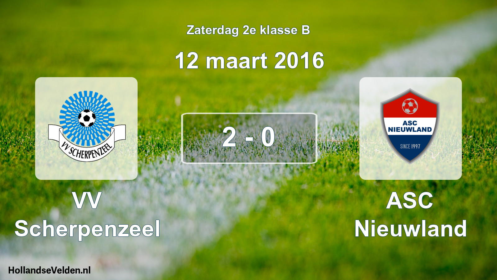 Total number of matches played: VV Scherpenzeel - ASC Nieuwland 2 - 0 (12 March 2016)