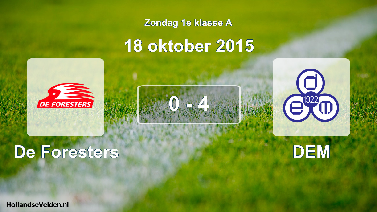 Total number of matches played: De Foresters - DEM 0 - 4 (18 October 2015)