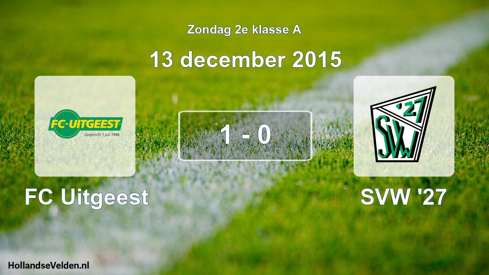 Total number of matches played: FC Uitgeest - SVW '27 1 - 0 (13 December 2015)