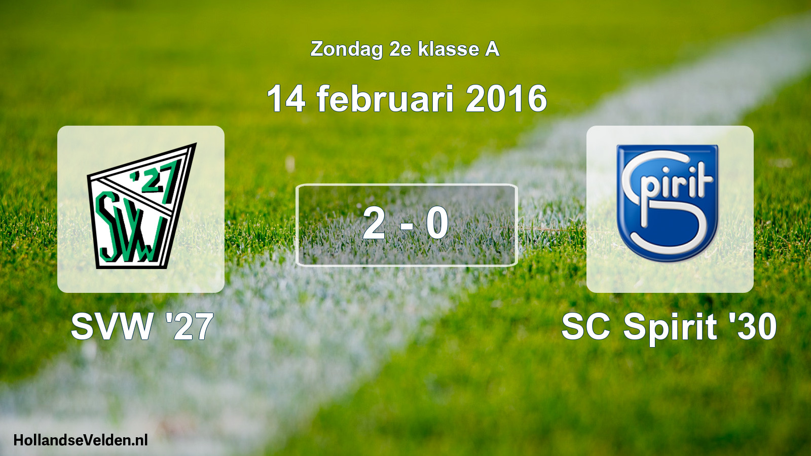 Total number of matches played: SVW '27 - SC Spirit '30 2 - 0 (14 February 2016)