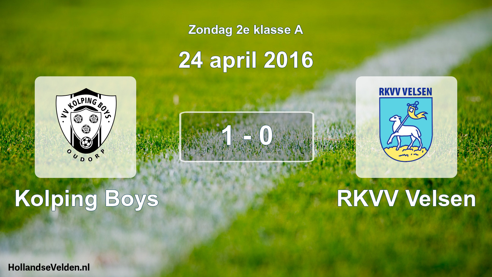 Total number of matches played: Kolping Boys - RKVV Velsen 1 - 0 (24 April 2016)