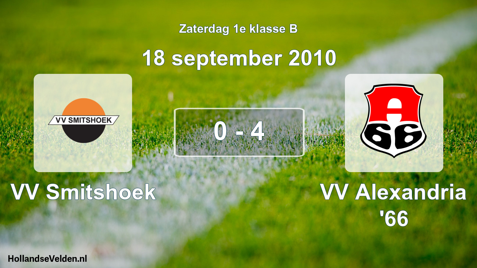 Total number of matches played: VV Smitshoek - VV Alexandria '66 0 - 4 (18 September 2010)