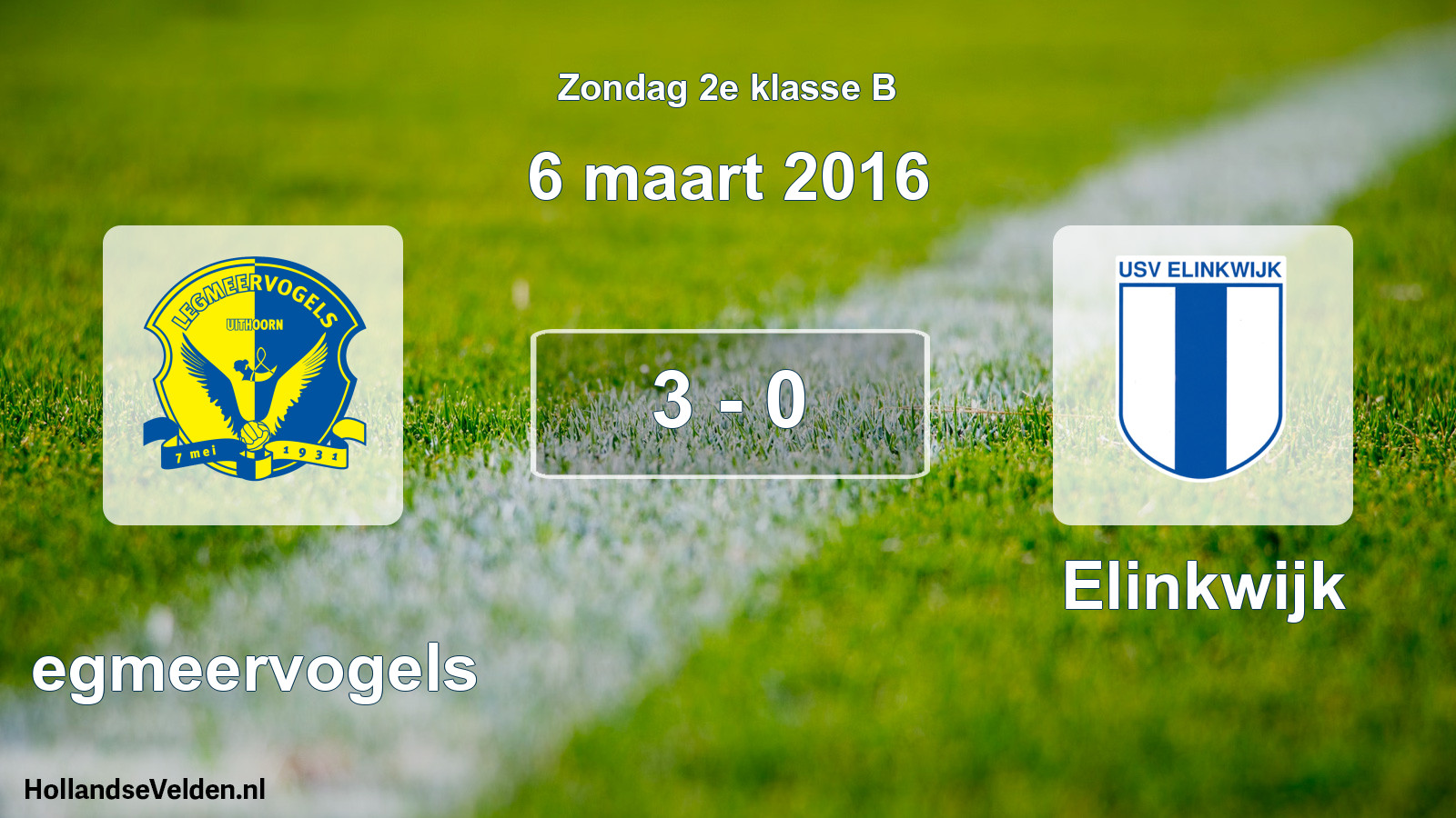 Total number of matches played: Legmeervogels - Elinkwijk 3 - 0 (6 March 2016)