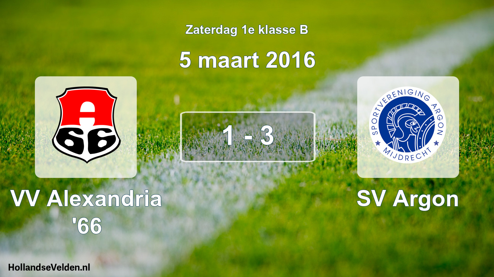 Total number of matches played: VV Alexandria '66 - SV Argon 1 - 3 (5 March 2016)